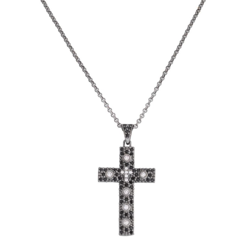 Collana Amen in Argento con Croce e zirconi colorati CCZNB