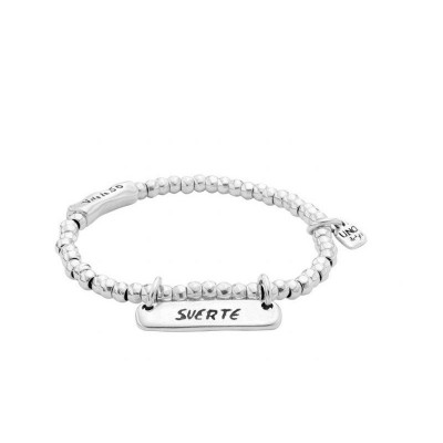 UNOde50 Bracciale What A Mess PUL0524MT Per Donna, In Acciaio Inox E Argento Lucido, Con Inserti In Pelle Marrone E Perle Sintetiche, Misura 16,2 Cm, Fatto A Mano