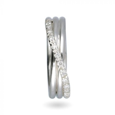 Anello filo della  vita classic 3 fili argento e diamanti bianchi