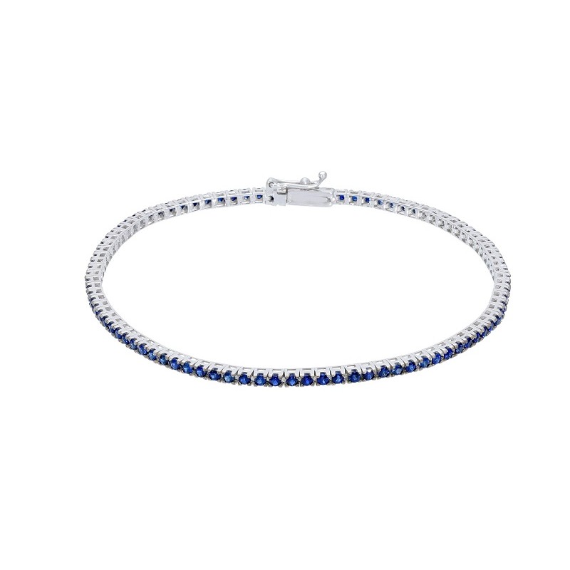 Bracciale Tennis Zaffiro pl oro bianco 18k,Donna,braccialetto Cristalli SW Blu