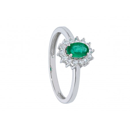 anello oro bianco smeraldo naturale e diamanti