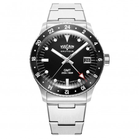 Vulcain Skindiver GMT nero con luminova bianco 680174B07.BHM286 bracciale acciaio