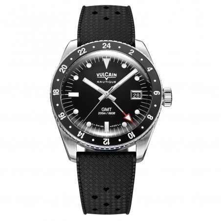 Vulcain Skindiver GMT quadrante nero lume bianco cinturino in gomma 680174B07.BAR200